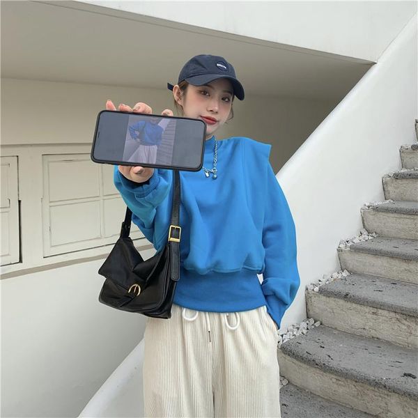 

women's hoodies & sweatshirts xz2987 autumn and winter plus velvet thick loose half high collar long sleeve, Black