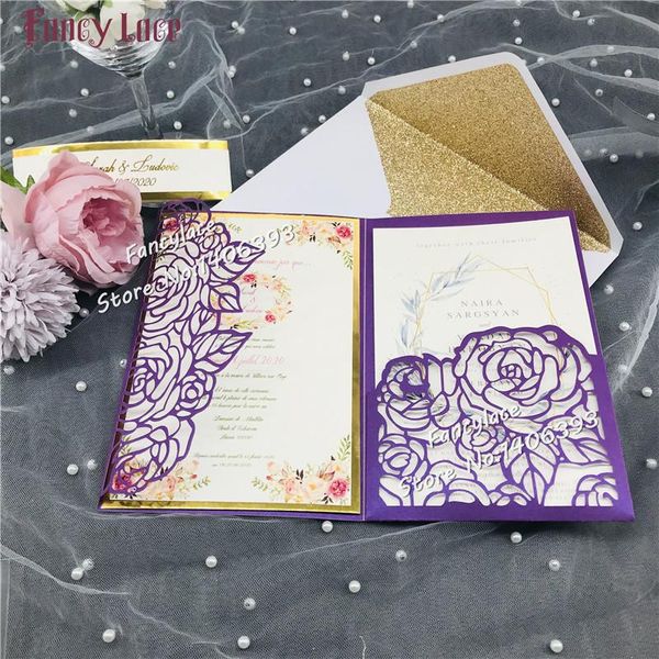 

greeting cards 50pcs wedding invitations laser cut rose party cards, elegent favors and gift card paper rsvp