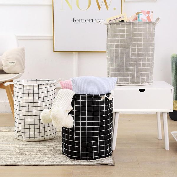 

laundry bags lattice storage box dirty clothes hamper bucket cotton linen fabric waterproof foldable basket