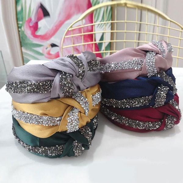 

hair accessories wide brimmed hoop rhinestone crystal head elegant glitter knotted headband solid color super bling
