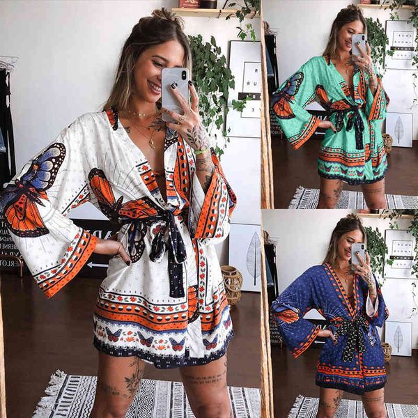 

2021 summer new women's long sleeve v-neck lace up print dress, Black;gray