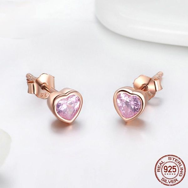 

stud fashion 925 sterling silver pink love heart crystal cz earrings for women jewelry 2021 weus452-j, Golden;silver