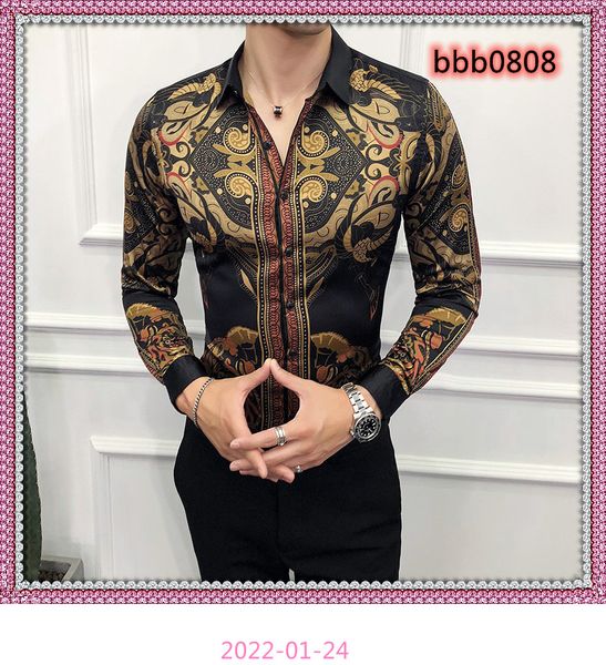 

band spring autumn mens gold shirts luxury baroque shirts camisa slim fit black designer, White;black