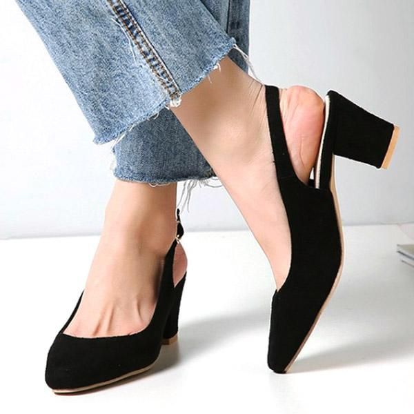 

dress shoes lihuamao suede women square heel slingback pointed toe ankle strap slip on pumps office ladies block, Black