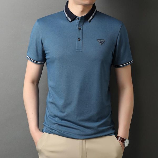 

men's t-shirts high-grade embroidered shirt short sleeve summer casual loose ice silk breathable lapel t-shirt, White;black