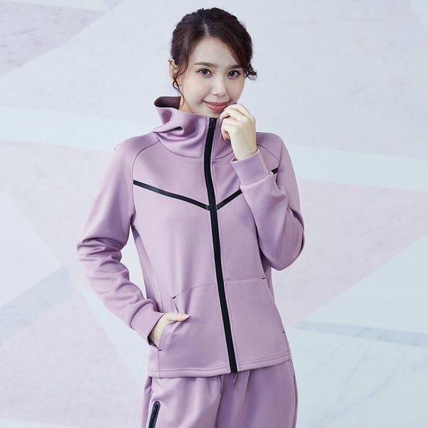 

running jackets sportswear women yoga jacket long-sleeved stand-up collar hooded autumn winter loose thin cardigan fashion high-end fitness, Black;red
