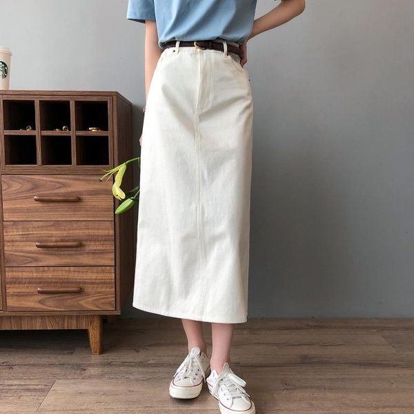 

skirts 2021 high waist women spring summer straight skirt fashion cotton denim long maxi clothes vintage casual, Black