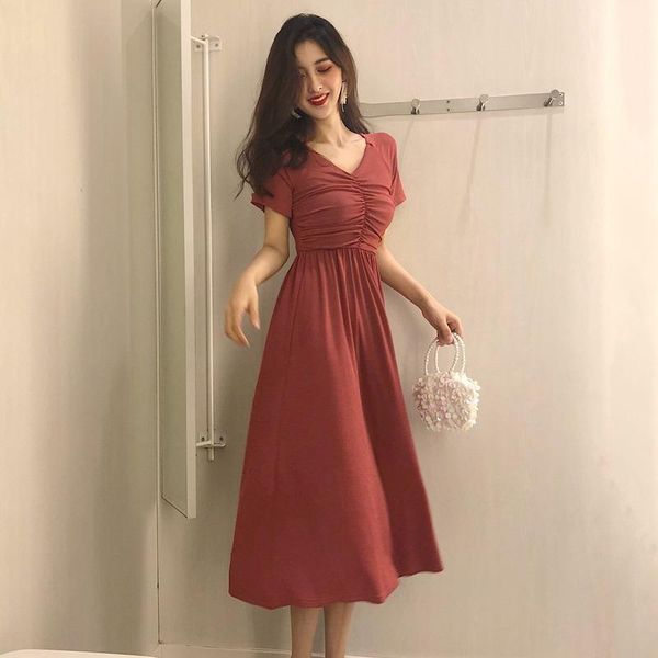 

casual dresses fashion ruched female dress summer women v-neck short sleeve, Black;gray