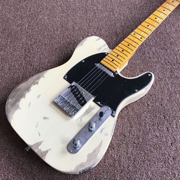

custom shop tele electric guitar 6 strings maple fingerboard gitaar relics by hands cream color guitarra