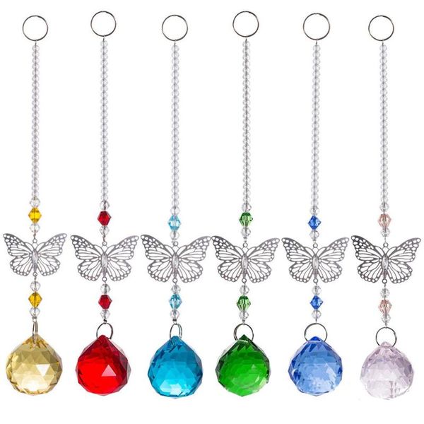 

garden decorations crystal ball mental butterfly suncatcher rainbow glass beads yard hanging pendant home wedding decor xams gift