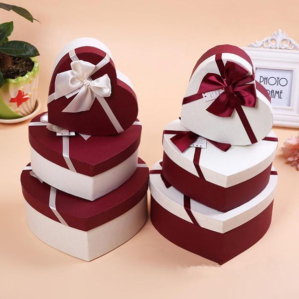 

flower gift box set valentine's or mother's day heart shaped paper with big ribbon bowknot colors randomly sent wrap