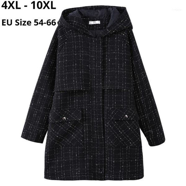

plus size 10xl 9xl 8xl 7xl 4xl women long sleeves winter jackets coats femme plaid casual aline hooded coat for mujer1, Black