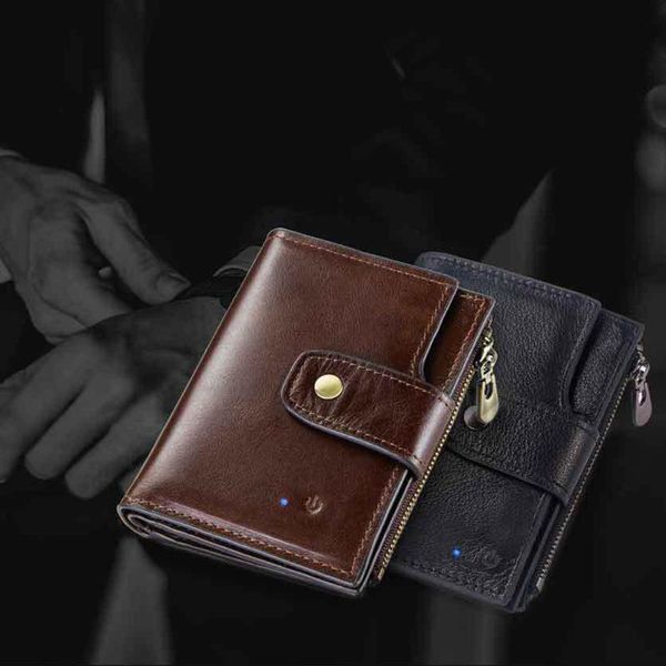 

wallets ly men smart anti-lost wallet purse bluetooth position record rfid retro style large capacity o66, Red;black