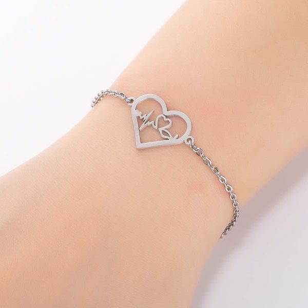

link, chain stainless steel lover bracelets for women rose gold heartbeat bracelet boho jewelry accessories femme bff party gifts 2021, Black
