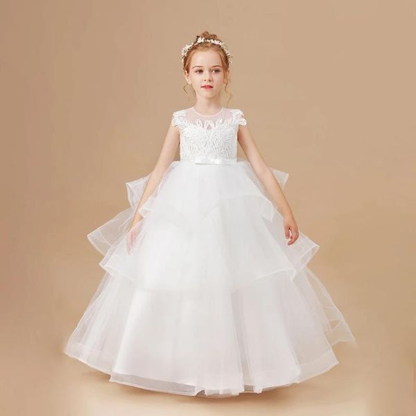 

girl's dresses girls white wedding children clothing princess sleeveless baby kids birthday party clothes appliques tiered dress, Red;yellow