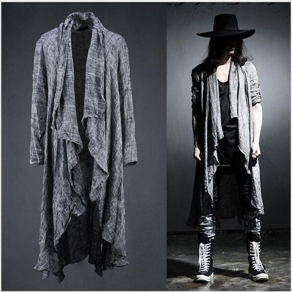 

summer tide men long-sleeved shirt korean thin linen cape hairstylist nightclub singer costumes men's casual shirts, White;black