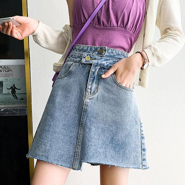 

skirts limiguyue fashion women denim skirt female summer high waist irregular hip a line sweet korean jeans k224, Black