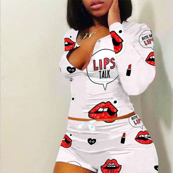 

women lips talk love print long sleeve shorts suit two piece set club party womens set matching set outfits, Black;white