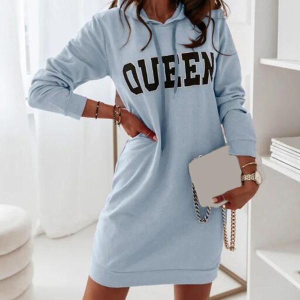 

casual dresses women letter hooded dress autumn office female long sleeve drawstring solid straight winter loose 2021 fashion, Black;gray