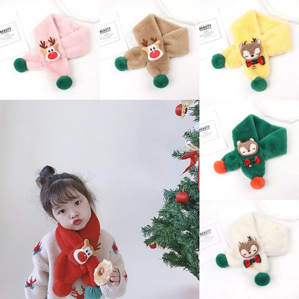 

baby scarf christmas plush cartoon fur muffler with bell boy girl elk winter warm shawl wrap accessory, Red;brown