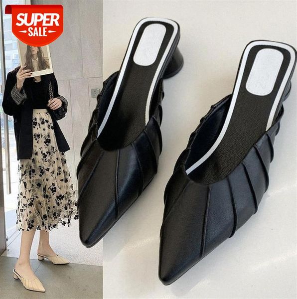 

muller shoes women baotou half slippers mid-heel outer wear fashion ladies #dg23, Black