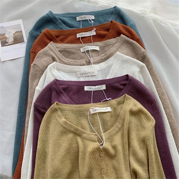 

women's knits & tees autumn women solid basic knitted cardigan korean fashion o neck long sleeve pullover female slim casual cardigans, White