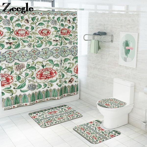 

non-slip floor mat for bathroom carpet rug bath and waterproof shower room decor curtain set flannel toilet seat cover mats
