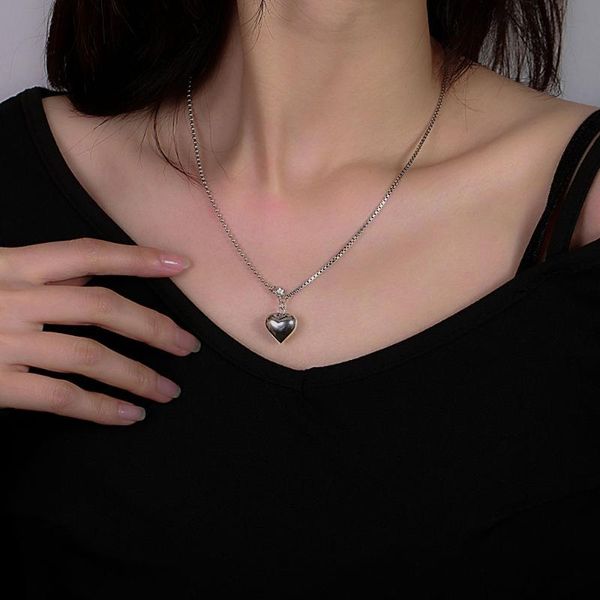 

chains south korea s925 silver love necklace women's simple niche design sense retro versatile short clavicle chain