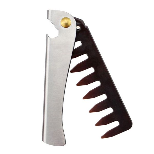 

hair brushes 1pc stainless steel handle comb foldable portable pocket styling for husband father men (narrow tooth), Silver