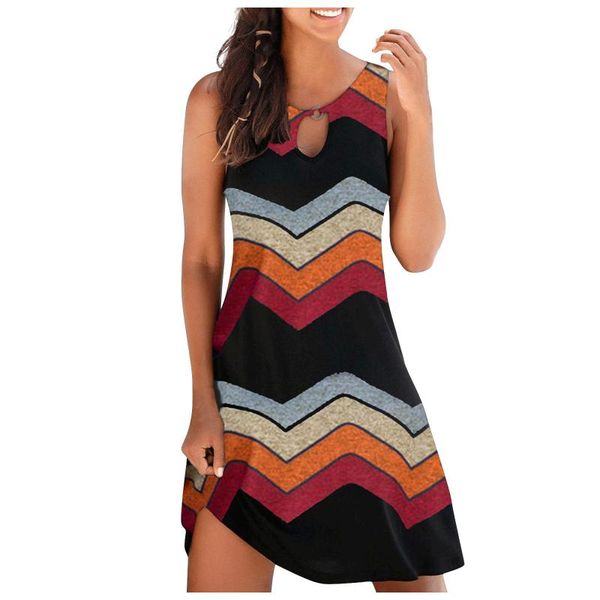 

casual dresses 2021 women's dress sleeveless vest striped print maxi tank mini boho for women party sundress vestidos, Black;gray