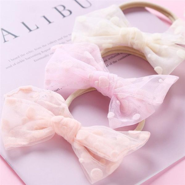 

hair accessories european and american handmade children's headwear seamless elastic ring rope mesh silk bowknot ribbon, Slivery;white