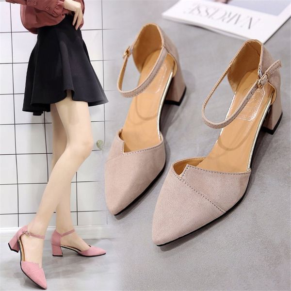 

womens shoes spring and summer new style sandals with thick heels pointed toe high heels hollow cm single shoes1, Black