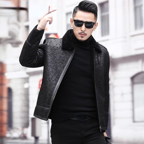 

men's leather & faux 100% genuine sheepskin jackets fashion black woolen liner coats plus size 5xl 2021 winter chaquetas hombre gmm