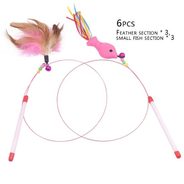 

cat toys 6pcs pet toy interactive catcher cute feather bell wand teaser supplies