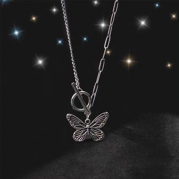 

superfairy girl korean version of titanium steelbutterflynecklacefemaleclaviclechainnichedesignotchait insretro butterflypendant pendant nec, Silver