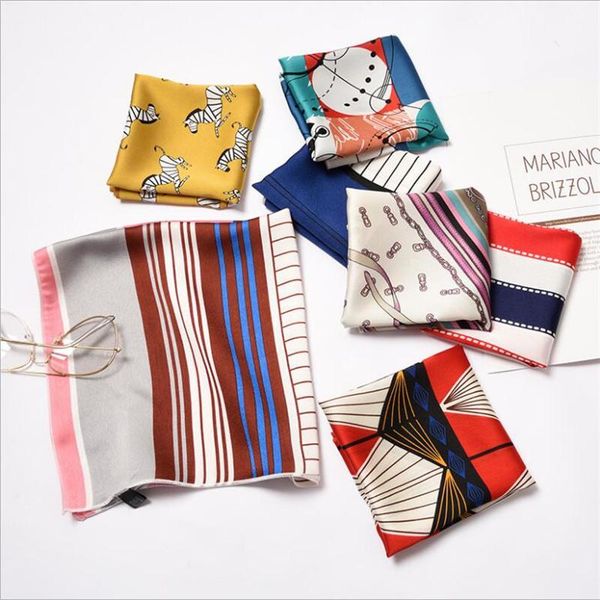 

scarves satin silk scarf women 50x50 small squares joker decorative multi-functional hair ribbon choker neck tie, Blue;gray