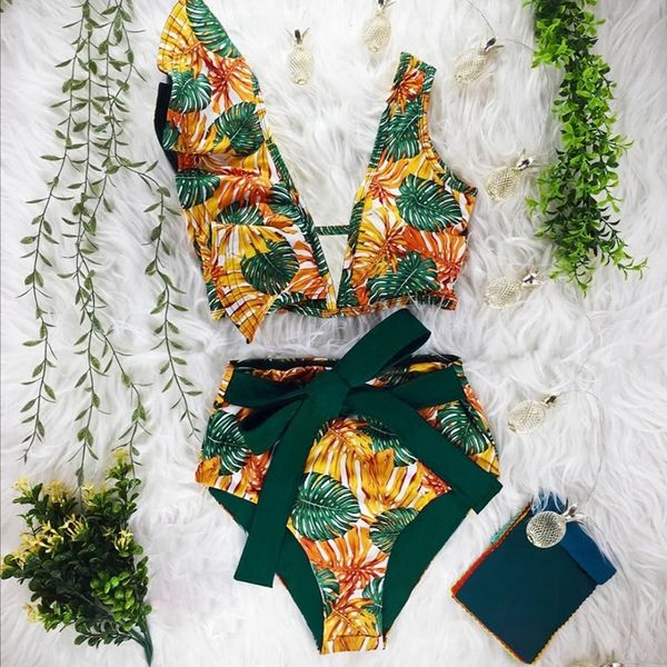 

new high waist bikini swimwear women swimsuit push up bikinis women bathing suit biquini ruffle bikini summer beach wear l10 210318, White;black
