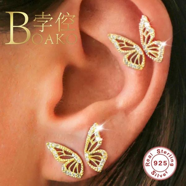 

butterfly stud earring for women 925 silver earrings piercing girl fine jewelry pendientes brincos aretes, Golden;silver