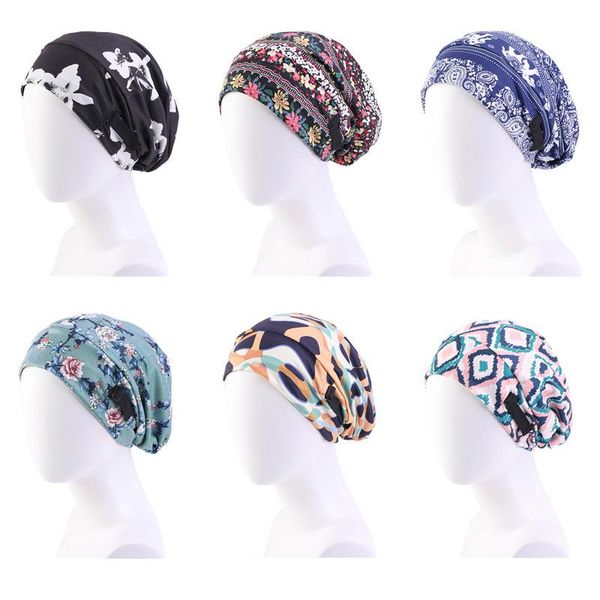 

beanie/skull caps women muslim turban hat stretch night cap layer satin lined chemo head cover accessories bonnet reversible sleep, Blue;gray