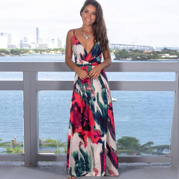 Kadın Çiçek Baskı Plajı Boho Kısa Etek Tasarımcı Elbise Akşam Elbise Partisi Uzun Maxi Elbise Yaz Sundress Giyim Kadın Günlük Giyim V yaka 646