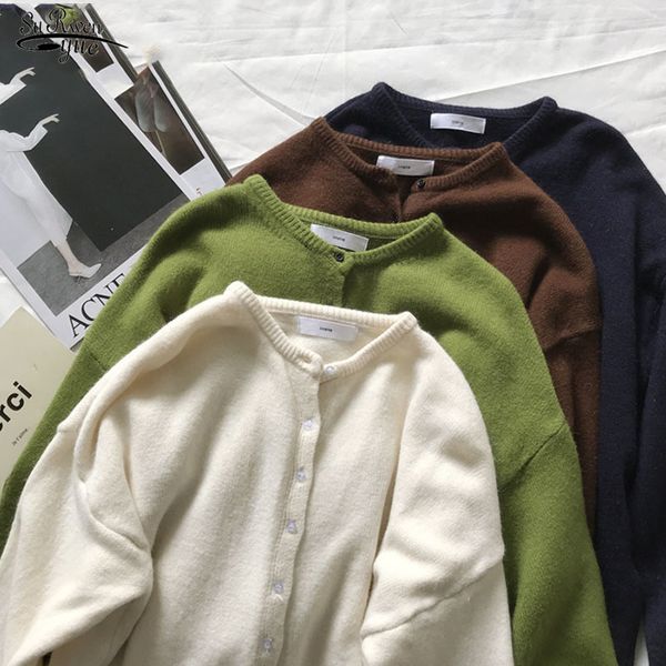 

autumn women sweater long sleeve solid cotton sweaters o-neck knit loose cardigan chic office lady clothes 10325 210510, White