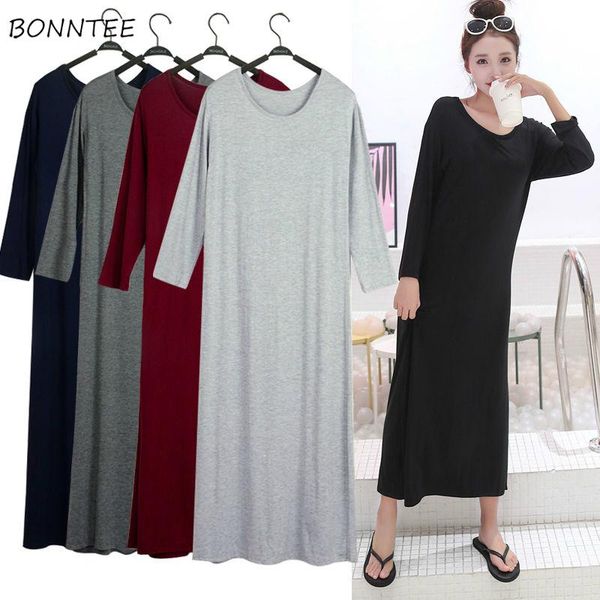 

dress women summer model soft oversized korean minimalist solid womens dresses ankle-length fashion vestidos homewear outerwear casual, Black;gray