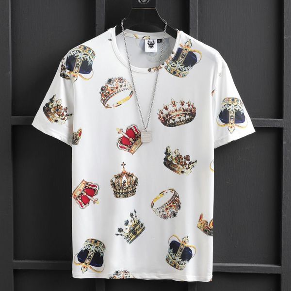 

men's t-shirts luxury male technology of cartoon crown strass short sleeve will see white trend high-end breathable shirt design k1o0, White;black