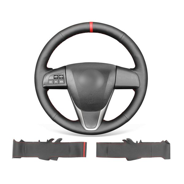 

diy custom black genuine leather steering wheel cover for mazda 3 2011-2013 6
