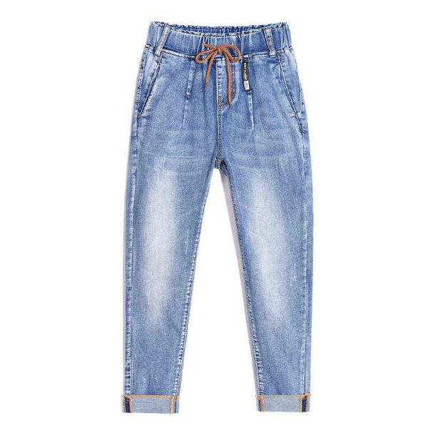 

new special design elastic boyfriend for women jeans woman plus size loose high waist stretch denim haren pants femme, Blue