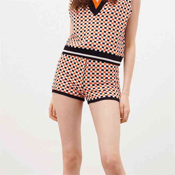 

summer women's casual plaid high waist knit shorts 210430, White;black