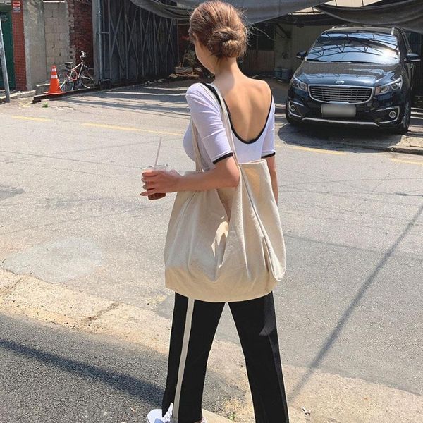 

evening bags large canvas tote bag women big capacity shopping handbag simple lady shoulder solid color handle reusable designer