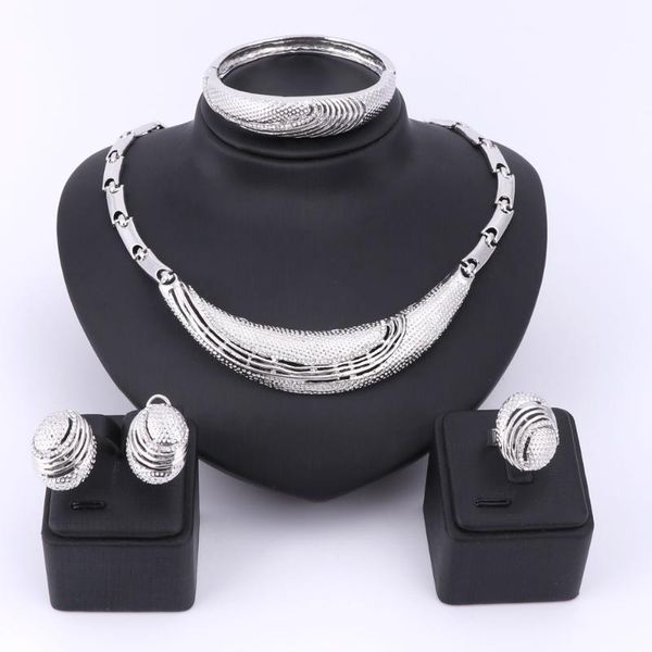 

earrings & necklace classic jewelry sets for women crystal pendant ladies necklaces bangle rings fashion silver plated chains