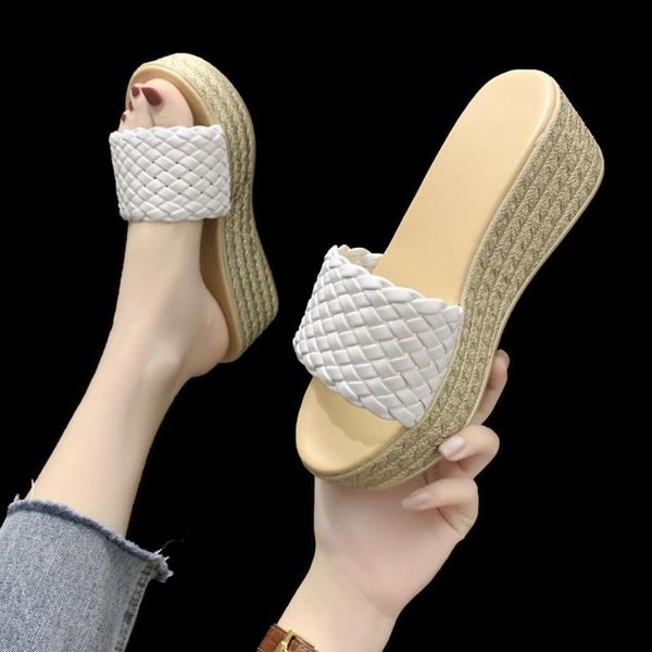 

summer wedges slippers platform high heels women slipper ladies outside shoes basic clog wedge flip flop sandals, Black