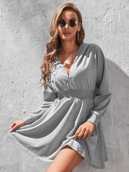 

half o-ring zipper batwing sleeve hoodie dress e3gu#, White;black